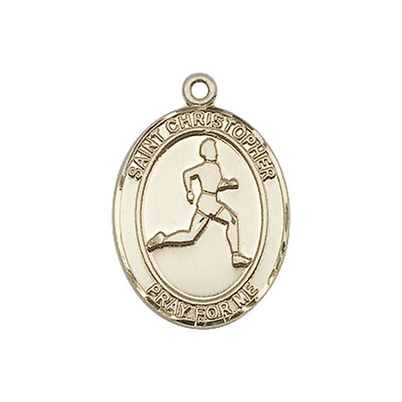 14KT GOLD ST CHRISTOPHER TRACK&FIELD MEDAL - 3/4" x 1/2"