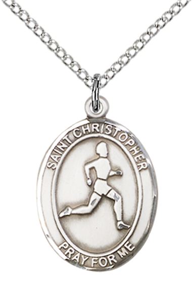 STERLING SILVER ST CHRISTOPHER TRACK&FIELD MEDAL - 3/4" x 1/2"