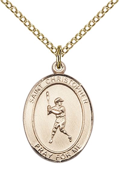 14KT GOLD FILLED ST CHRISTOPHER BASEBALL MEDAL - 3/4" x 1/2"