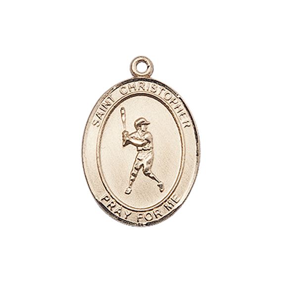 14KT GOLD ST CHRISTOPHER BASEBALL MEDAL - 3/4" x 1/2"