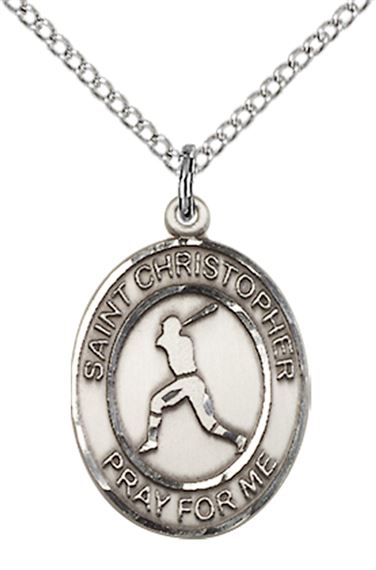 STERLING SILVER ST CHRISTOPHER BASEBALL MEDAL - 3/4" x 1/2"