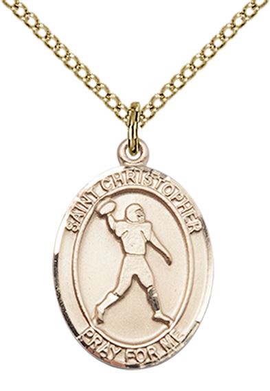 14KT GOLD FILLED ST CHRISTOPHER FOOTBALL MEDAL - 3/4" x 1/2"
