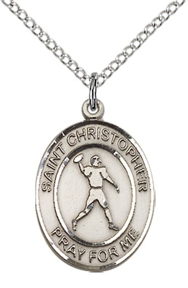 STERLING SILVER ST CHRISTOPHER FOOTBALL MEDAL - 3/4" x 1/2"