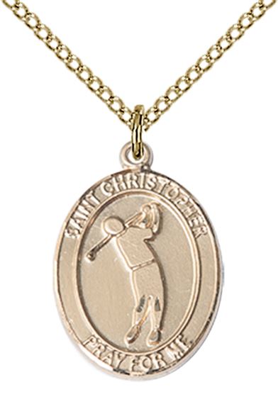 14KT GOLD FILLED ST CHRISTOPHER GOLF MEDAL - 3/4" x 1/2"