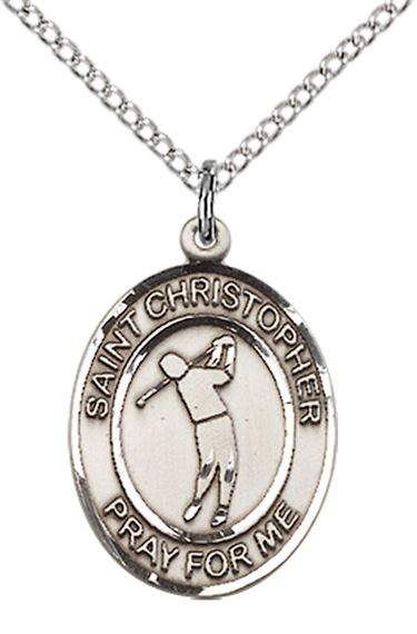 STERLING SILVER ST CHRISTOPHER GOLF MEDAL - 3/4" x 1/2"