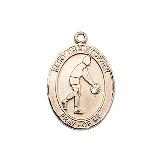14KT GOLD ST CHRISTOPHER BASKETBALL MEDAL - 3/4" x 1/2"