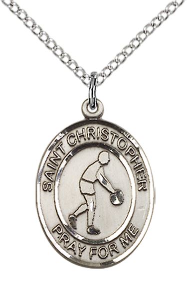 STERLING SILVER ST CHRISTOPHER BASKETBALL MEDAL - 3/4" x 1/2"