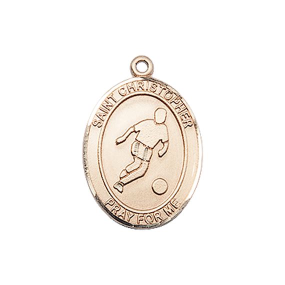 14KT GOLD ST CHRISTOPHER SOCCER MEDAL - 3/4" x 1/2"