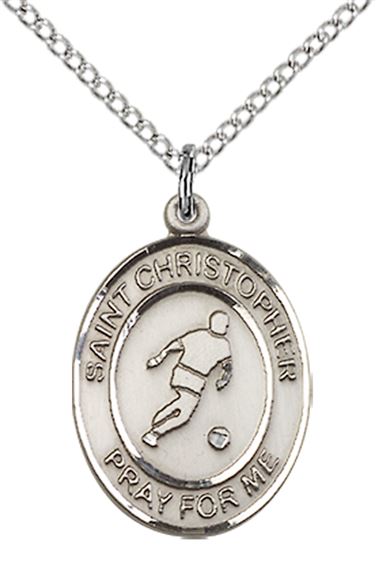 STERLING SILVER ST CHRISTOPHER SOCCER MEDAL - 3/4" x 1/2"