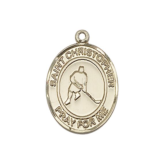 14KT GOLD ST CHRISTOPHER ICE HOCKEY MEDAL - 3/4" x 1/2"