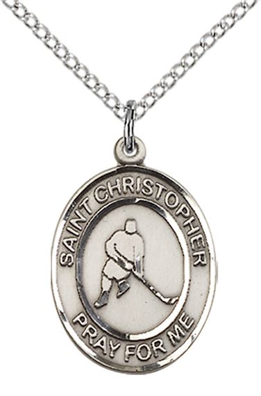 STERLING SILVER ST CHRISTOPHER ICE HOCKEY MEDAL - 3/4" x 1/2"