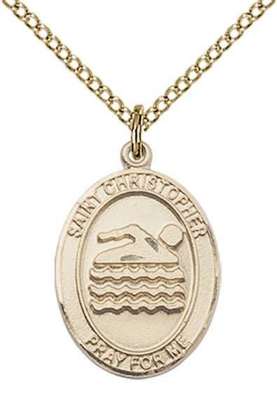 14KT GOLD FILLED ST CHRISTOPHER SWIMMING MEDAL - 3/4" x 1/2"