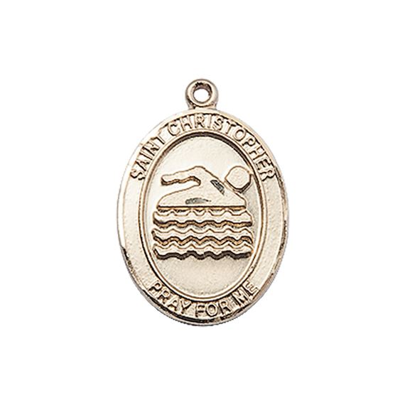 14KT GOLD ST CHRISTOPHER SWIMMING MEDAL - 3/4" x 1/2"