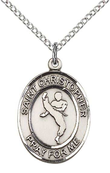STERLING SILVER ST CHRISTOPHER MARTIAL ARTS MEDAL - 3/4" x 1/2"