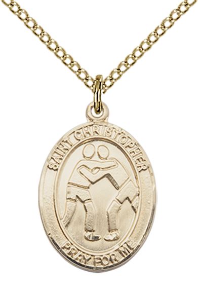 14KT GOLD FILLED ST CHRISTOPHER WRESTLING MEDAL - 3/4" x 1/2"