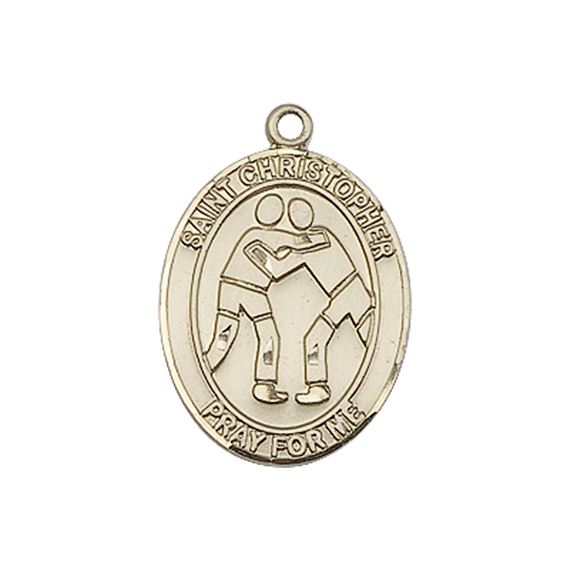 14KT GOLD ST CHRISTOPHER WRESTLING MEDAL - 3/4" x 1/2"