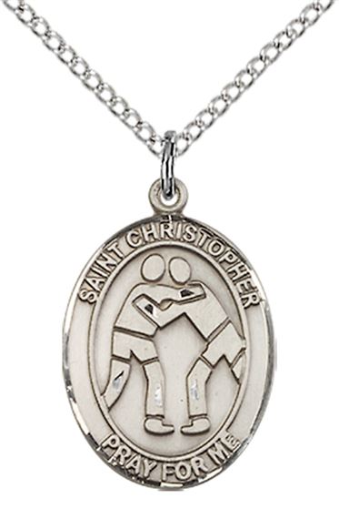 STERLING SILVER ST CHRISTOPHER WRESTLING MEDAL - 3/4" x 1/2"