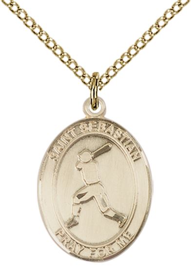 14KT GOLD FILLED ST SEBASTIAN BASEBALL MEDAL - 3/4" x 1/2"