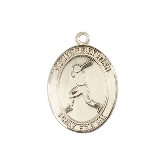 14KT GOLD ST SEBASTIAN BASEBALL MEDAL - 3/4" x 1/2"
