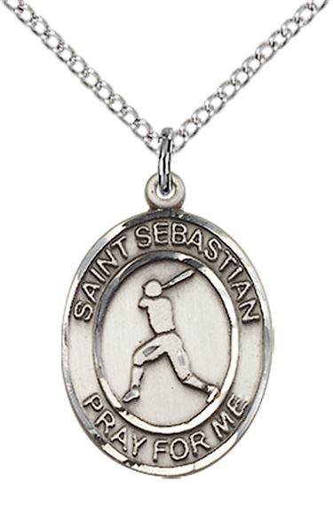 STERLING SILVER ST SEBASTIAN BASEBALL MEDAL - 3/4" x 1/2"