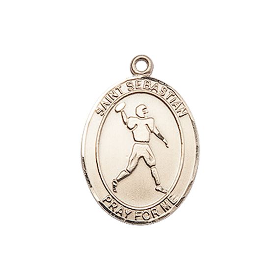 14KT GOLD ST SEBASTIAN FOOTBALL MEDAL - 3/4" x 1/2"