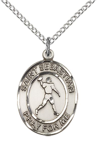 STERLING SILVER ST SEBASTIAN FOOTBALL MEDAL - 3/4" x 1/2"