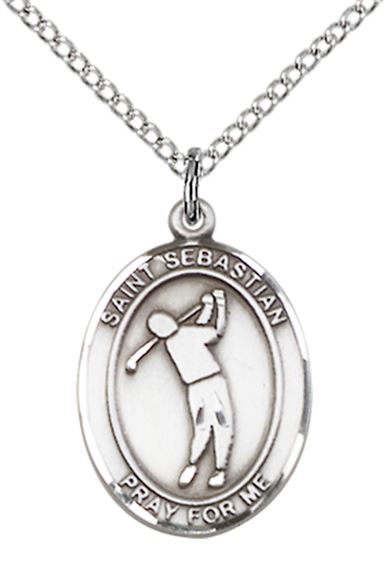 STERLING SILVER ST SEBASTIAN GOLF MEDAL - 3/4" x 1/2"
