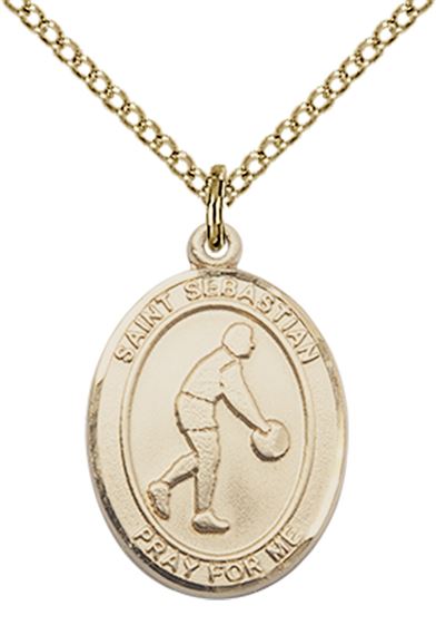 14KT GOLD FILLED ST SEBASTIAN BASKETBALL MEDAL - 3/4" x 1/2"