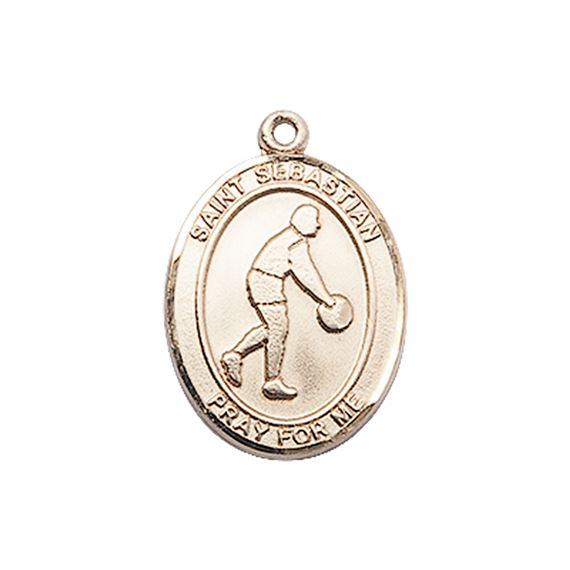 14KT GOLD ST SEBASTIAN BASKETBALL MEDAL - 3/4" x 1/2"