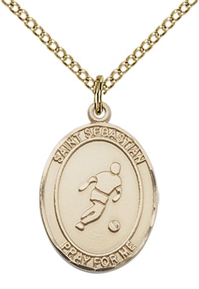 14KT GOLD FILLED ST SEBASTIAN SOCCER MEDAL - 3/4" x 1/2"