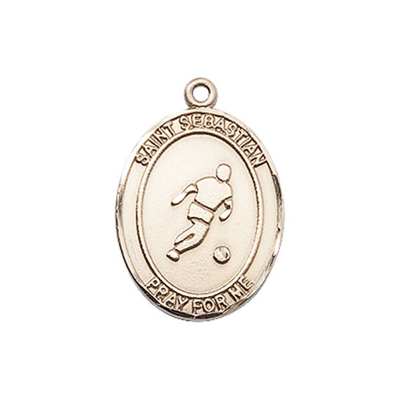 14KT GOLD ST SEBASTIAN SOCCER MEDAL - 3/4" x 1/2"