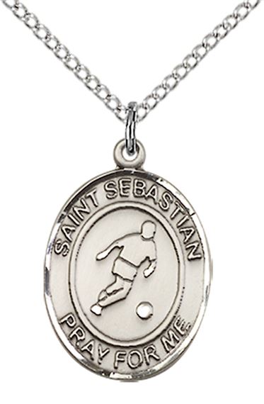 STERLING SILVER ST SEBASTIAN SOCCER MEDAL - 3/4" x 1/2"