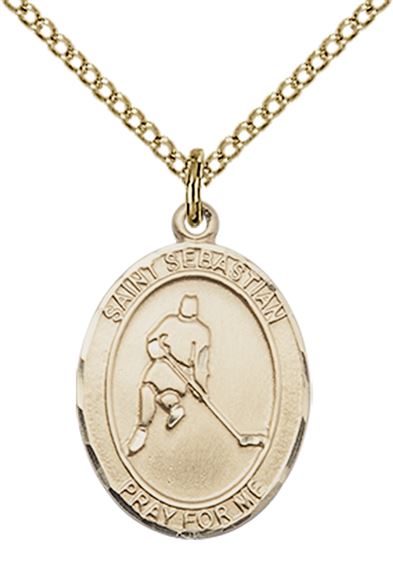 14KT GOLD FILLED ST SEBASTIAN ICE HOCKEY MEDAL - 3/4" x 1/2"