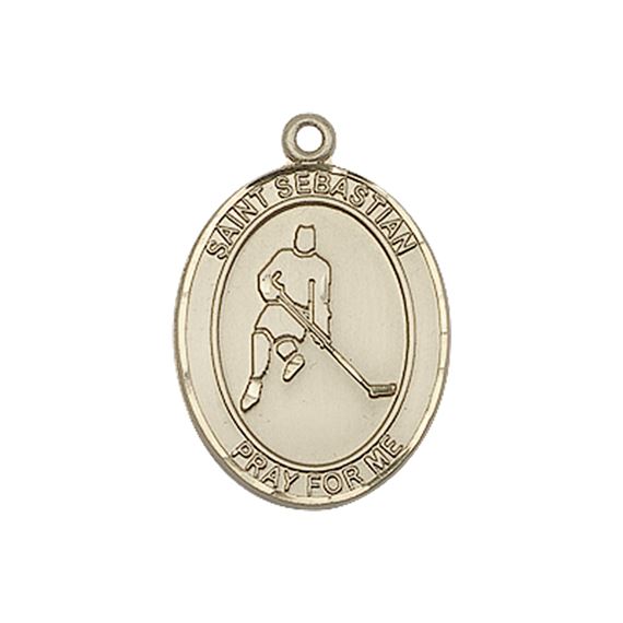 14KT GOLD ST SEBASTIAN ICE HOCKEY MEDAL - 3/4" x 1/2"