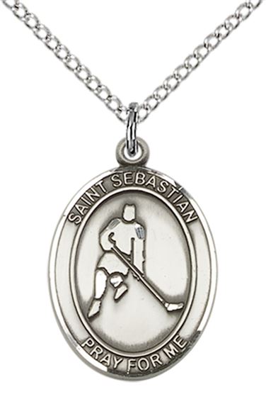 STERLING SILVER ST SEBASTIAN ICE HOCKEY MEDAL - 3/4" x 1/2"