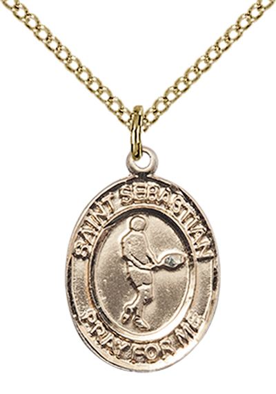14KT GOLD FILLED ST SEBASTIAN TENNIS MEDAL - 3/4" x 1/2"