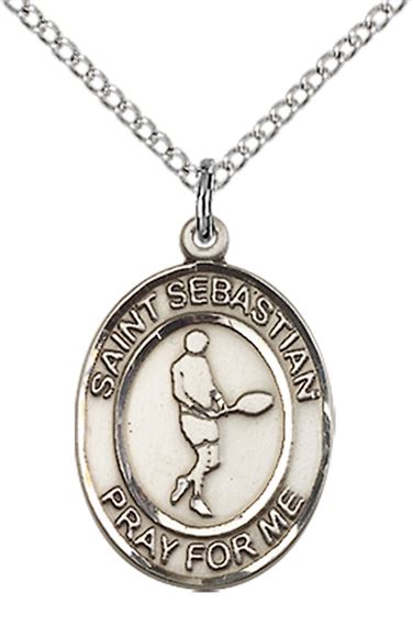 STERLING SILVER ST SEBASTIAN TENNIS MEDAL - 3/4" x 1/2"