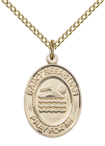 14KT GOLD FILLED ST SEBASTIAN SWIMMING MEDAL - 3/4" x 1/2"