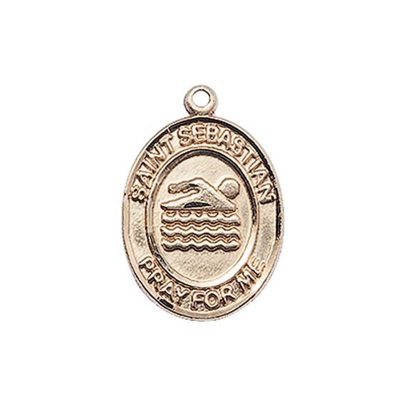 14KT GOLD ST SEBASTIAN SWIMMING MEDAL - 3/4" x 1/2"