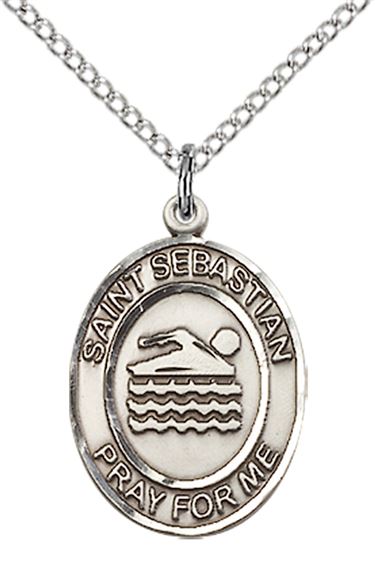 STERLING SILVER ST SEBASTIAN SWIMMING MEDAL - 3/4" x 1/2"