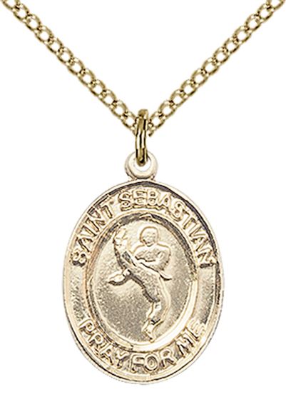 14KT GOLD FILLED ST SEBASTIAN MARTIAL ARTS MEDAL - 3/4" x 1/2"