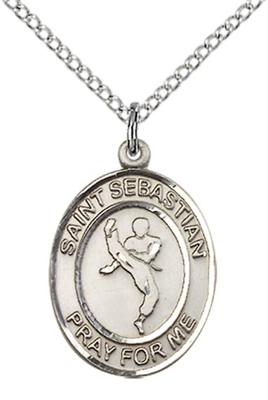 STERLING SILVER ST SEBASTIAN MARTIAL ARTS MEDAL - 3/4" x 1/2"