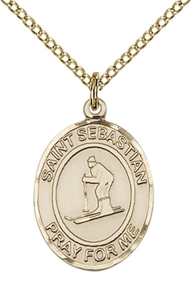 14KT GOLD FILLED ST SEBASTIAN SKIING MEDAL - 3/4" x 1/2"