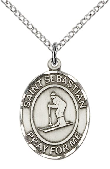 STERLING SILVER ST SEBASTIAN SKIING MEDAL - 3/4" x 1/2"