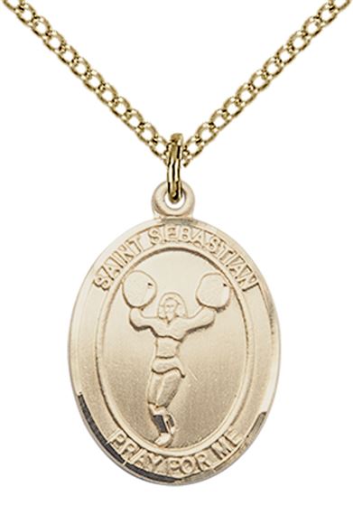 14KT GOLD FILLED ST SEBASTIAN CHEERLEADING MEDAL - 3/4" x 1/2"