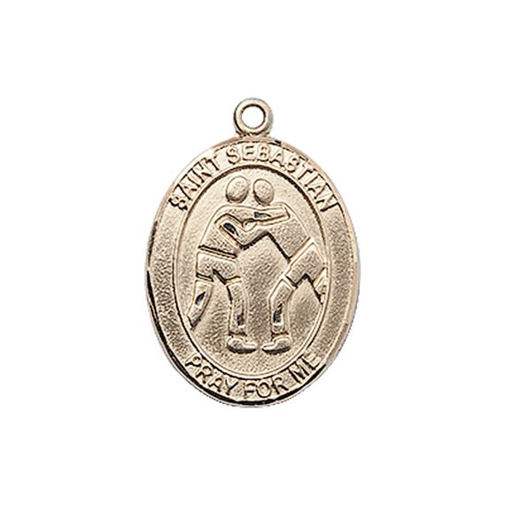 14KT GOLD ST SEBASTIAN WRESTLING MEDAL - 3/4" x 1/2"