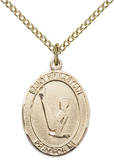 14KT GOLD FILLED ST SEBASTIAN GYMNASTICS MEDAL - 3/4" x 1/2"