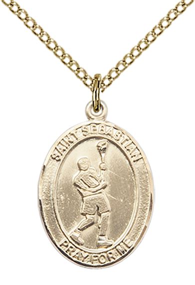 14KT GOLD FILLED ST SEBASTIAN LACROSSE MEDAL - 3/4" x 1/2"