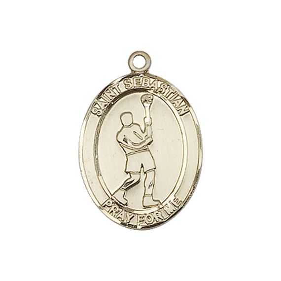 14KT GOLD ST SEBASTIAN LACROSSE MEDAL - 3/4" x 1/2"