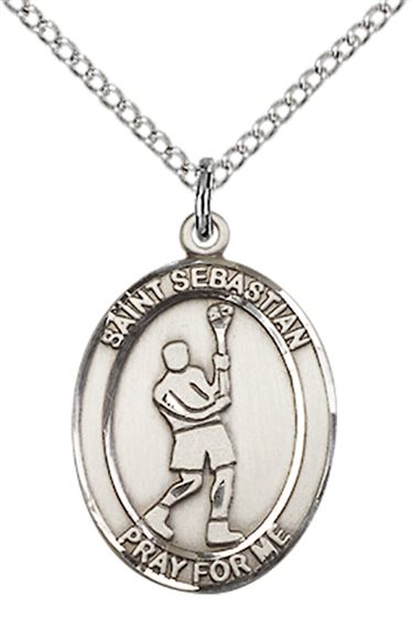 STERLING SILVER ST SEBASTIAN LACROSSE MEDAL - 3/4" x 1/2"